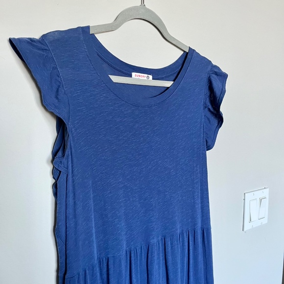 Sundry Royal Blue Ruffle Sleeve Tiered Maxi Dress Slub Cotton Jersey size 4 / XL - Picture 4 of 10